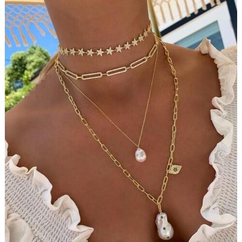 Iced out bling micro pave cz rectangle open link chain choker necklace for women Gold Rock Hiphop curb cuban chain necklace