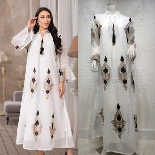 Embroidery Maxi Dress Womens Big Hem 2021New Abaya Dubai Yarn Muslim Dresses New African Turkey Islam Kaftan Robe