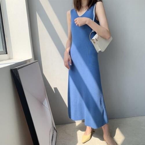 2020 Knitting Sleeveless Winter Basic Women Long Pullovers Sweater Maxi Dress Tricot Pull Femme