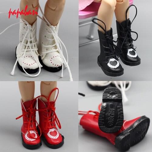 1Pair Heart PU Leather Doll Boots For Blythe Doll Shoes 1/6 1/8 Dolls shoes toys