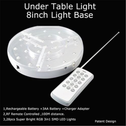 1 Piece/Lot Rechargeable 8 Inch Centerpiece LED Light Under Table Decorations with Adapter