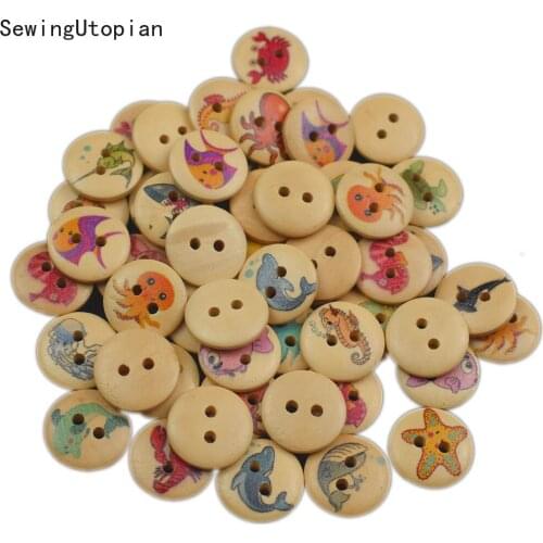 100PCS 15MM Round Shaped Wooden Fishes Sewing Buttons for Clothes Needlework Scrapbooking Crafts Decorative Diy Accessories