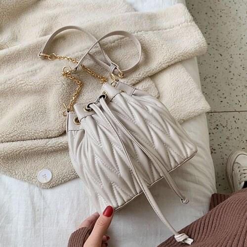 2021 Hot New Arrival Autumn Winter Women Casual Pu Fashion Chain Bucket Shoulder Bag Fashion Pattern Sling Bags