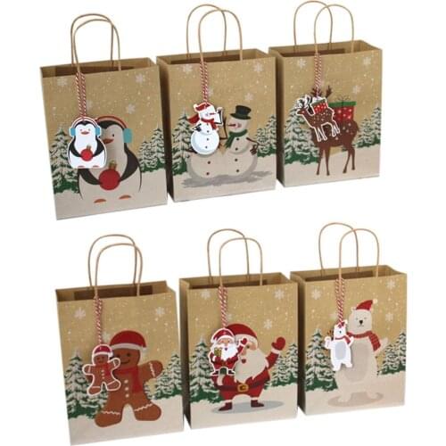 24PCS Christmas Kraft Paper Bags Portable Durable Packages Pleasure