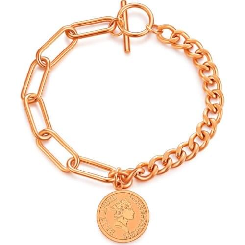 316L Stainless Steel OT Buckle Adjustable Splicing Bracelet Princess Head Round Brand Hip Hop Bracelet No Fade