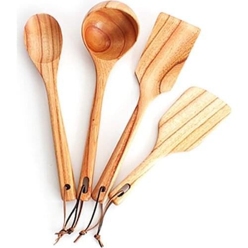 4 Piece Kitchenware Wooden Shovel Wooden Spoon Cooking Shovel High Temperature Rice Shovel Long Handle Wooden Spatula