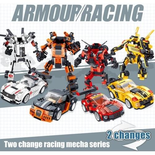 990PCS Kids Toy Sets Military Deformation Racing Car Blocks City Robot DIY Armour Figures Bricks Toys For Kids
