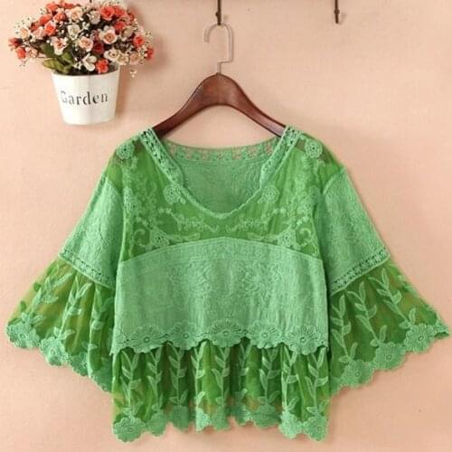 2021 Fashion Women Spring Summer Solid Color Blouses Women Casual Three Quarter Sleeve Lace Loose Shirt Women Blusas Tops L498