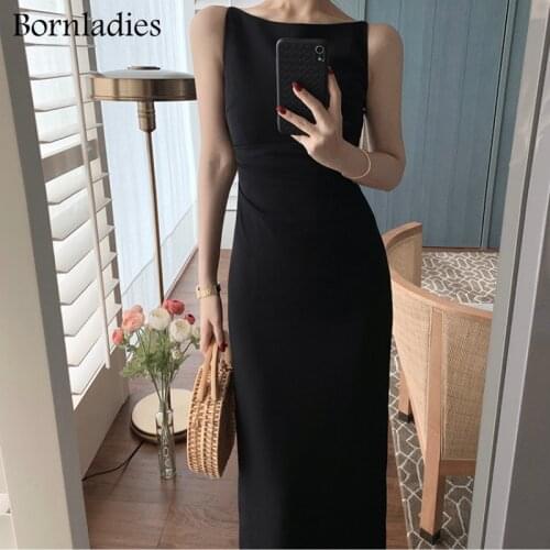 Bornladies Summer Sleeveless Bodycon Black Dress Women Elegant Ruffles Off Shoulder Sexy Midi Dresses Female Party Vestidos 2021