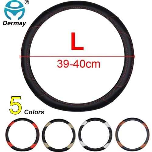 DERMAY 40cm Steering Wheel Cover PU Leather Fit Outer Diam 39-40cm for Toyota Land Cruiser 100 Prado 120 Mitsubishi Pajero