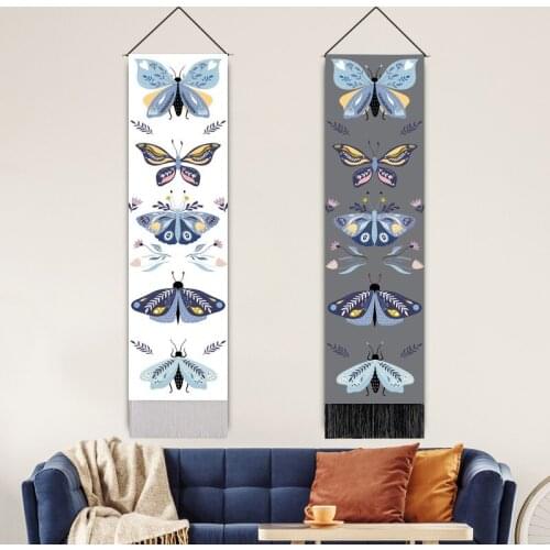 Butterfly Tapestry Wall Hanging Room Decor Hippie Tapestries Wooden Sticks Pictures Ornaments Cotton Canvas Cloth Wall Carpet