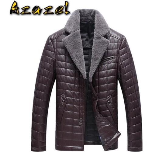 HOT Mens Winter new Business Casual Warm Solid color lattice Lapel High imitation sheepsk coat Men Slim fur one leather jacket