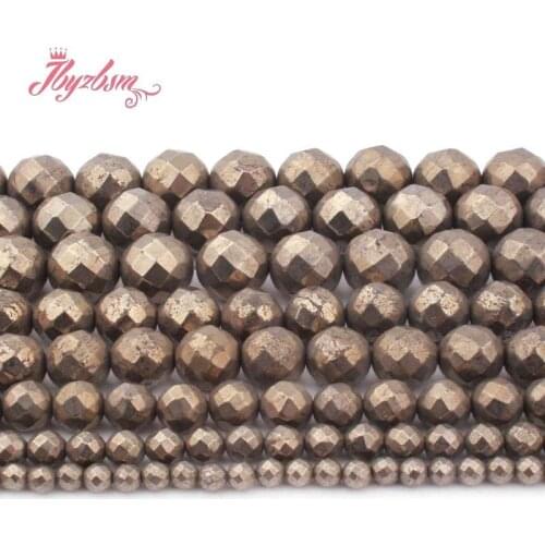 Faceted Round Ball Silvers Gray Pyrite Beads Natural Stone Spacer Beads for DIY Women Necklace Bracelet Ring Jewelry Making 15"