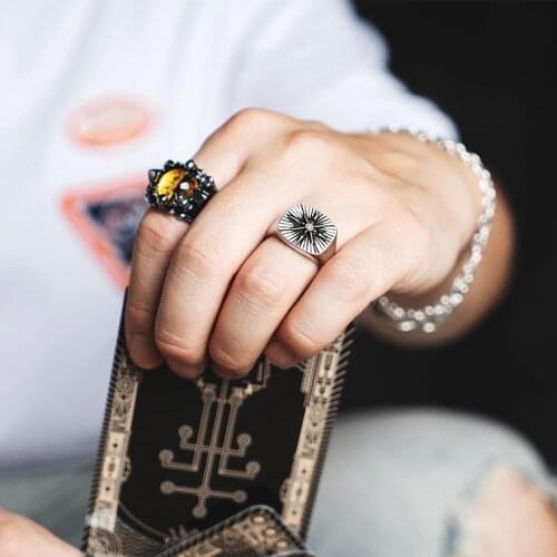 Hiphop Rock Metal Geometry Circular Punk Rings Set Opening Index Finger Accessories Buckle Joint Tail Ring for Men Jewelry