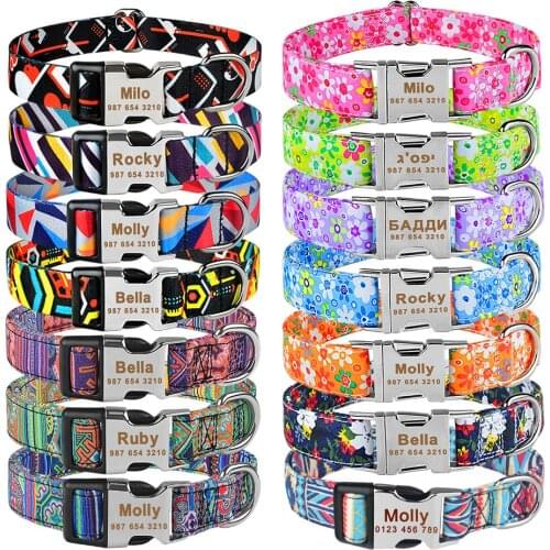 Custom Free Engraved Name ID Tag Adjustable Nylon Plaid Unisex Dog Collar Personalized Dog Collar Small Large Product Dog Collar