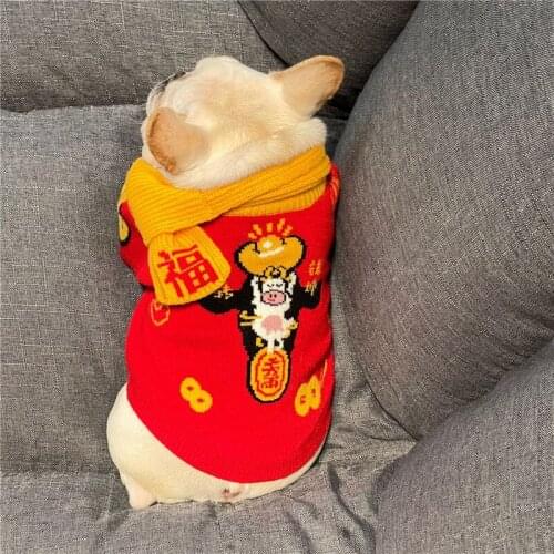 Chinese New Year Holidy Dog Clothes Yellow Scarf Cat French Bulldog Teddy Schnauzer Puppy Fall Winter Coat Small dog clothes