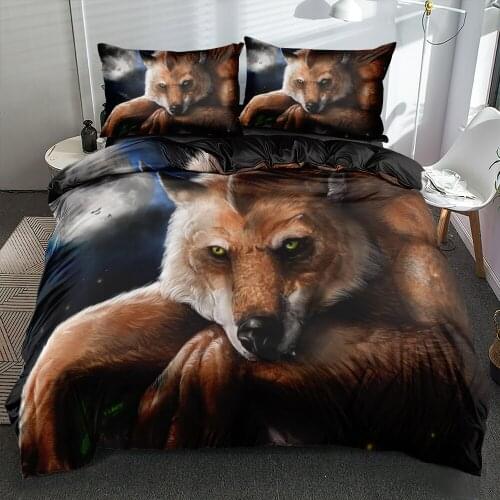 Duvet Cover Sets Wolf King,Queen,Full,Twin Digital Printing Quilt Covers Pillowcases Bed Linen 3pcs Bedding Set Black 230x220cm