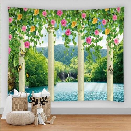 Beautiful Flowers Birds Peacocks Wall Hanging Tapestry Garden natural Printed Tapestry Wall Cloth Beach Mat Blanket Home Decor