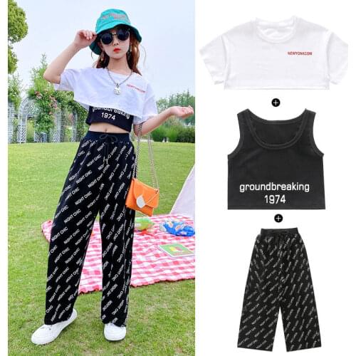 Summer Girls Clothes Outfits Children 3Pcs Sets Short Sweatshirts T-shirts+ Vest +Wide Leg pants 3 4 5 6 7 8 9 10 11 12 13 Years