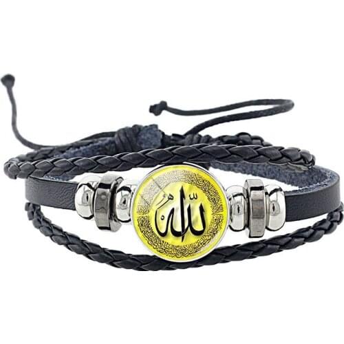 Multilayer Black Punk Leather Bracelets Arabic Muslim God Allah Charm Bracelet Islamic Quran Arab Classic Jewelry NT455
