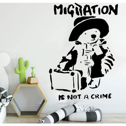 Cartoon Banksy Pooh Statement Bear Wall Sticker Bedroom Playroom Culture Graffitti Street migration is not crime Wall Decal