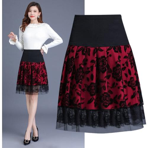 The new mid-length skirt anti-walking light pleated skirt large size high waist thin poncho skirt high waist thin flower skirt