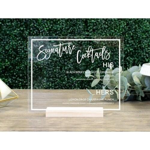 Personalized Wedding Cocktail Sign bar clear cocktails custom drinks glass hers his menu sign signage signature signs weddin