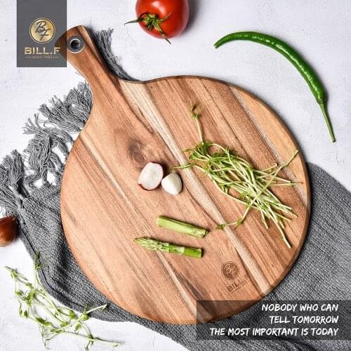 BILL.F Acacia Wood Pizza Peel Serving Tray,Pizza Paddle Spatula Round Transfer Tray Baking Shovel Cake Lifter for Moving Pizza