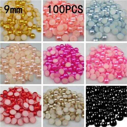 New Arrival 100Pcs 9mm Many Colors Craft ABS Imitation Pearls Half Round Flatback Pearls Resin Scrapbook Beads Decorate Diy