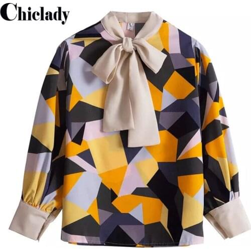 CHICLADY casual block color bow collar long sleeve spring summer shirt women lady blouse tops new fashion blusas mujer de moda