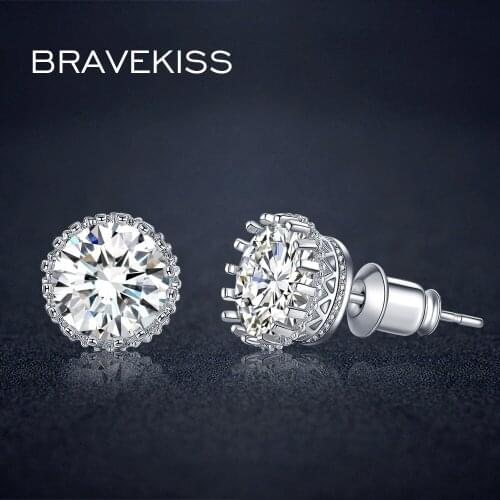 BRAVEKISS small crown stud earrings for women cz crystal small ear piercing earring studs jewelry brincos orecchini BUE0013