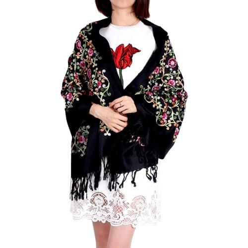 Hot Sale 2020 Winter Cashmere Scarf For Women Vintage Embroidery Thicking Warm Shawl Scarves Daily Wear Floral Pashmina
