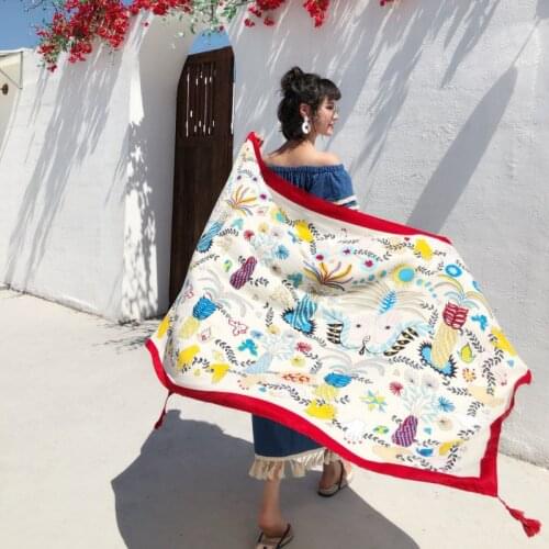 Oversize Sunscreen Pareo Beach Shawl Beach Scarf Pareo Summer Cotton Linen Floral Printing Scarf Women Luxury Brand Scarf