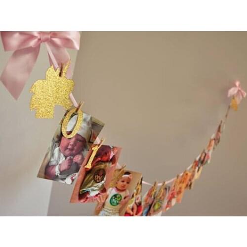 Glitter 1-12 months Unicorn baby shower First Birthday party garlands baby shower banners buntings kids photo props decorations