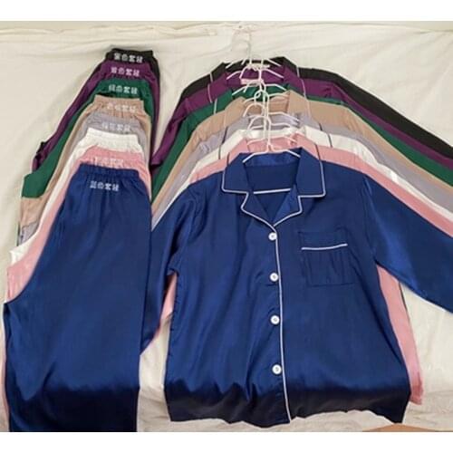 Ins style loose pyjamas women silk satin sleepwear set long sleeve trousers 2 piece home clothes spring autumn ladies pajamas