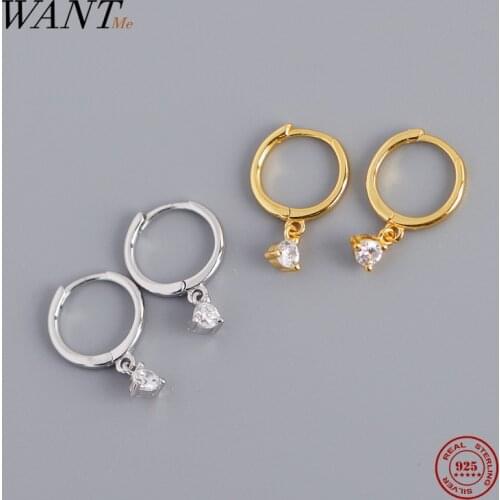 WANTME 925 Sterling Silver Chic Simple Geometric Crystal Zircon Ear Buckle Earrings for Women Fashion Charms Party Jewelry Gift