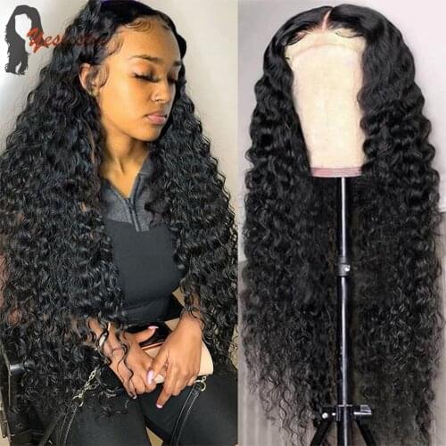 Yeslestm 13x4 Deep Wave Lace Frontal Wig Human Hair 30Inch Brazilian Virgin Human Hair Wigs for Women Natural Color 150% Density
