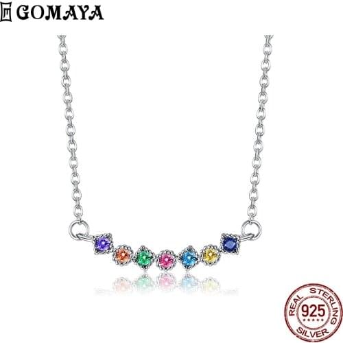 GOMAYA 925 Sterling Silver Necklace Colorful Rainbow Twinkle Shiny Cubic Zirconia Attractive Necklace For Women Fine Jewelry
