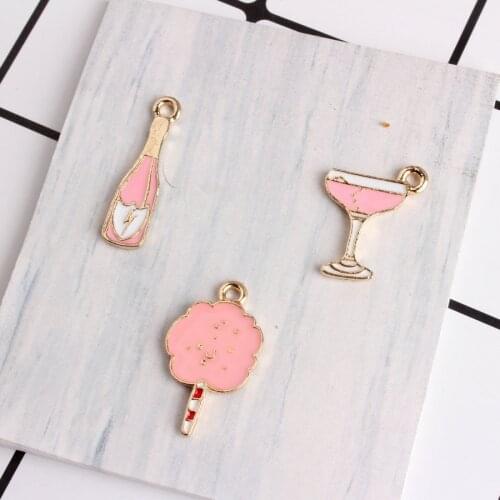 10pcs/pack Wine Bottle Calix Cup Glass Chalice Spun Sugar Enamel Chamrs Alloy Pendant fit Bracelet Jewelry Accessory DIY Craft