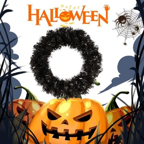 12-16 inch Christmas Halloween Black Tinsel Artificial Flower Wreath for Home Garden Wall Decor Front Door Window Hanging Flower