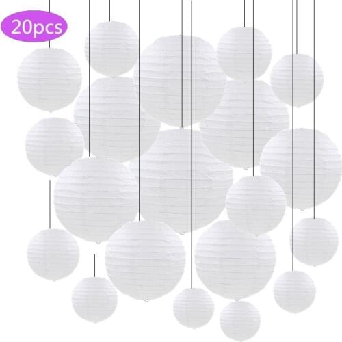 20pcs/Lot 4, 6, 8, 10, 12 inch Mix Size White Chinese Paper Lamp Hanging Ball Wedding Decoration Paper Lanterns Party Decor