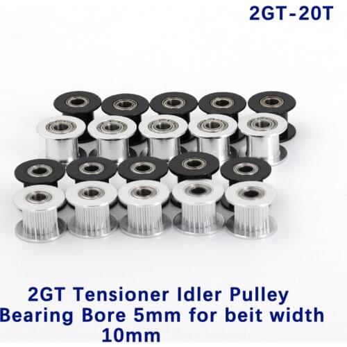5pcs 2M 2GT 20 Teeth Synchronou Idler Pulley Bore 5mm Black with Bearing for GT2 Open belt Width 10MM 20teeth 20T Wheel