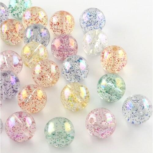 500g 10mm 14mm 16mm 18mm Round AB Color Transparent Acrylic Beads, with Colorful Glitter Powder Bead, Randomly Mixed Color F70