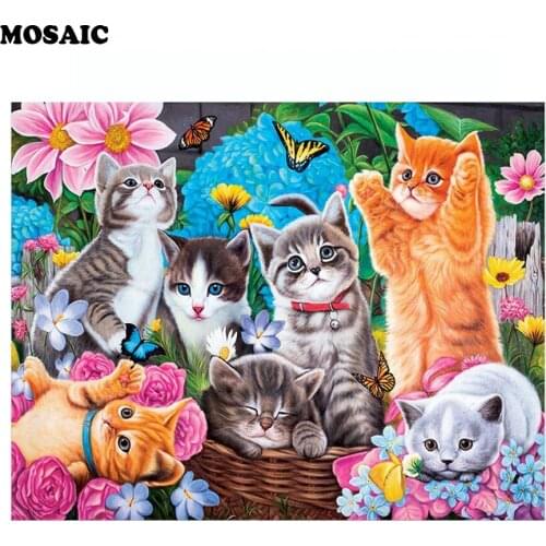 Diamond Embroidery cat family 50x40cm Diamond Mosaic Diy Diamond Painting Square Drill Rhinestone Pasted Full Crafts Needlework