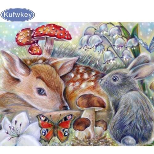 Diamond Painting Fawn and hare Diamond Mosaic Diamond Embroidery Abstract animal Rhinestone Picture Craft Kit