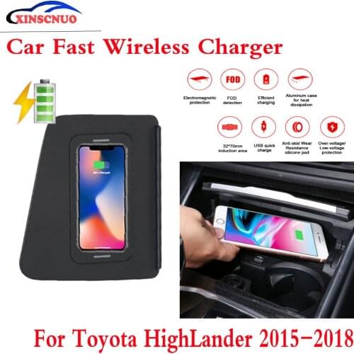 10W QI Car wireless Charger For Toyota HighLander 2015-2018 Fast Charging Case Plate Central Console Storage Box