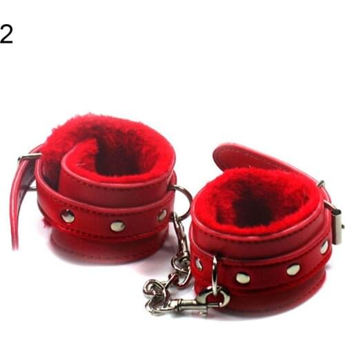 Couple Bondage Faux Leather Plush Cuffs Chain Adult Sex Game Restraint Handcuffs circumference is adjustable sex toys