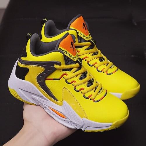 Basketball Shoes For Kids Boys Sport Shoes PU Childrens Outdoor Sneakers Trainers For Pupils Student Casual Shoes Gold Color