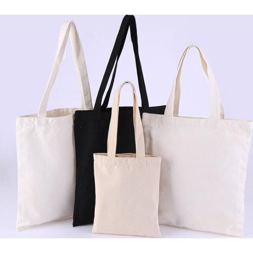 White/black Canvas Shopping Bags Eco Reusable Foldable Shoulder Bag Large Handbag Fabric Cotton Tote Bag for Women Shopping Bags