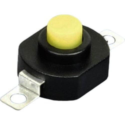 Free shipping 100Pcs 2Pin Horizontal Flashlight Button Switch 1412-KD Self Lock ON-OFF SPST Yellow Push button 1.5A 250V AC